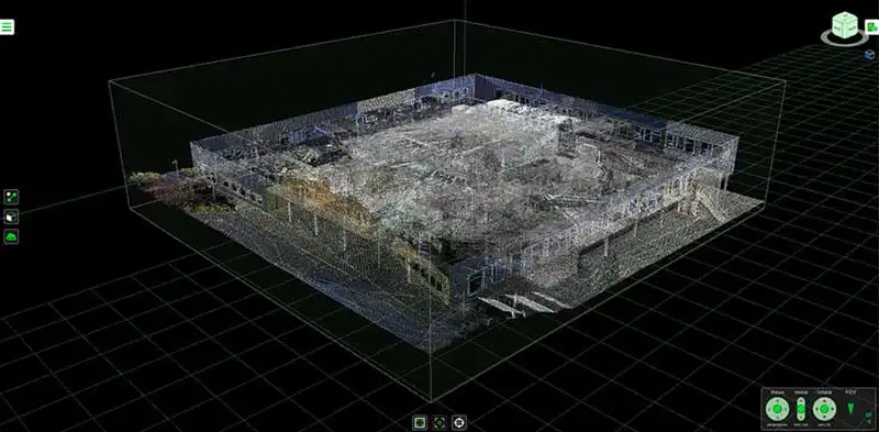 Point cloud of a high school building loaded in Crevue